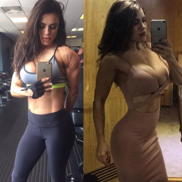 Two different pictures of Maya Abou Rouphael, one being a selfie in gym spo...