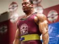 Larry Wheels lifting extremely heavy deadlifts during a powerlifting competition